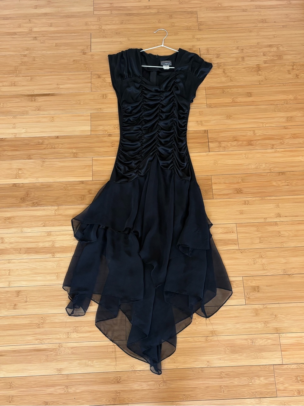 Black Ruffled Chiffon Evening Dress